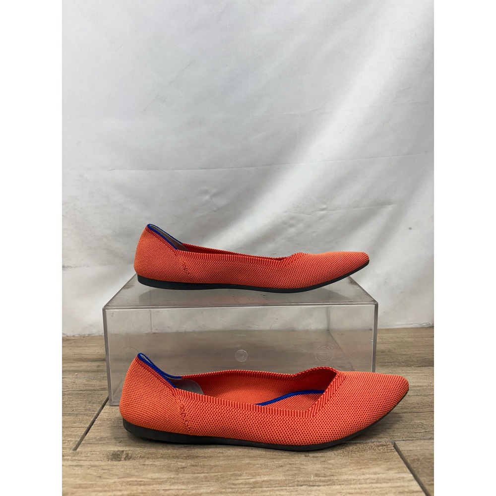 Rothys The Point Flats Flame Orange Pointed Toe Knit Shoes Womens 10